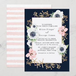 Marina Nautical Blooms Navy Blush Pink Wedding Einladung