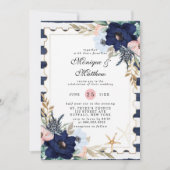 Marina Nautical Blooms Navy Blush Pink Wedding Einladung (Vorderseite)
