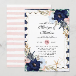 Marina Nautical Blooms Navy Blush Pink Wedding Inv Einladung