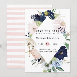 Marina Nautical Blooms Navy erblendet Save the Dat Einladung