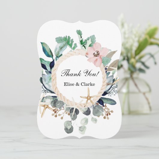 Marina Nautical Blooms Wedding Dankeschön Karten (Stehend Vorderseite)