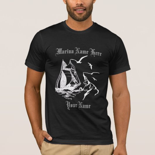 Marina Sailboat Sailor Mens Black Custom T - Shirt (Vorderseite)