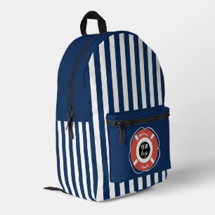 Marinblau gestreiftes Willkommens-Logo für Boote Bedruckter Rucksack