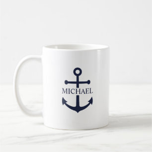 Marinblaue Anker-Personalisierung mit Namen Kaffeetasse