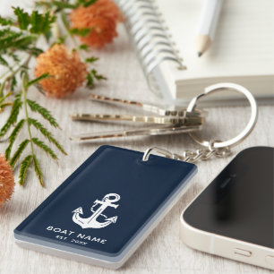 Marinblaue Bootname Anker Schlüsselanhänger