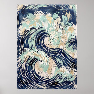 Marinblaue Meereswelle Poster