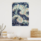 Marinblaue Meereswelle Poster (Küche)