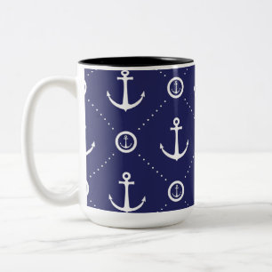 Marinblaue und weiße Anker-Muster-Tasse Zweifarbige Tasse