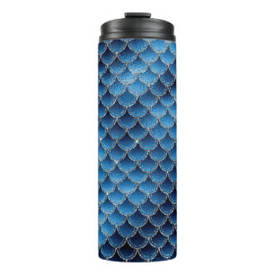 Marinblaues Glitter-Meerjungfrau-Schuppen-Muster Thermosbecher