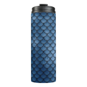 Marinblaues Glitter-Meerjungfrau-Schuppen-Muster Thermosbecher
