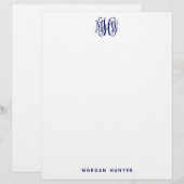 Marine 3 Anfangsbuchstaben Reben-Schrift Monogramm Briefbogen (Vorne/Hinten)