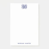 Marine 3 Anfangsreben-Schrift-Monogramm DIY BG Post-it Klebezettel (Vorderseite)