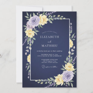 Marine-Amethyst-Botanische Hochzeit Einladung