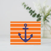 Marine Anchor auf Orange Stripe Postkarte (Stehend Vorderseite)