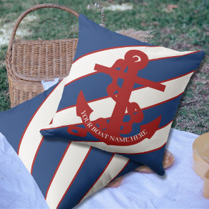 Marine Anchor Nautical Blue Stripe Beach House Kissen