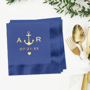 Marine-Anker-Herz-Monogramm-Hochzeit Servietten Mit Folie