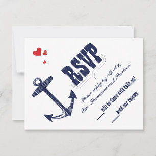 Marine-Anker-Hochzeit mit einem Hauch von Rot RSVP Karte