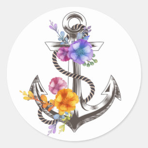 Marine Anker Lila Strand Hochzeitsfeier Runder Aufkleber