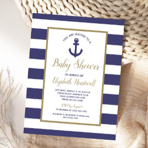 Marine Anker Navy Blau Gestreifte Jungen-Baby-Part Einladungspostkarte