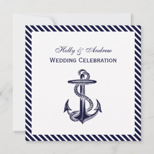 Marine Anker Navy Diag Streifen 2SQ Hochzeit Einladung
