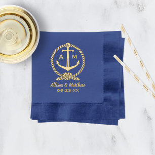 Marine Anker-Tau-Monogramm-Hochzeit Servietten Mit Folie