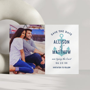 Marine Anker Türkisblaue Foto Hochzeit Save The Date