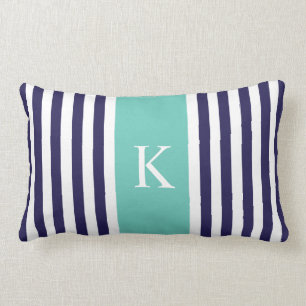Marine-aquamarines Streifen-Monogramm Lendenkissen