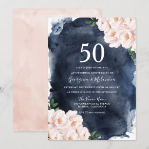 Marine Aquarell-Rosé-Blumen 50. Jahrestag Einladung