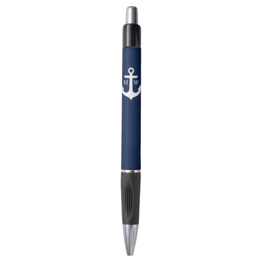 Marine-Blau-Anker mit Monogramm Kugelschreiber (Vorderseite Vertikal)