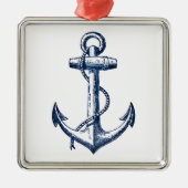 Marine-Blau-Anker Silbernes Ornament (Vorne)
