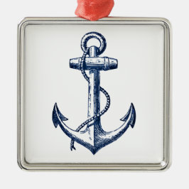 Marine-Blau-Anker Silbernes Ornament