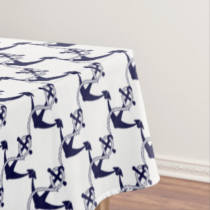 Marine-Blau-Anker W/Rope auf Weiß Tischdecke