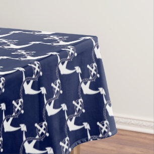 Marine-Blau-Anker W/Rope auf Weiß Tischdecke