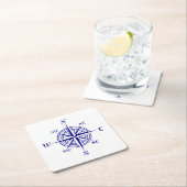 Marine-Blau auf weißer Küstendekor-Kompass-Rose Rechteckiger Pappuntersetzer (Vor Ort)