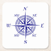 Marine-Blau auf weißer Küstendekor-Kompass-Rose Rechteckiger Pappuntersetzer (Vorderseite)