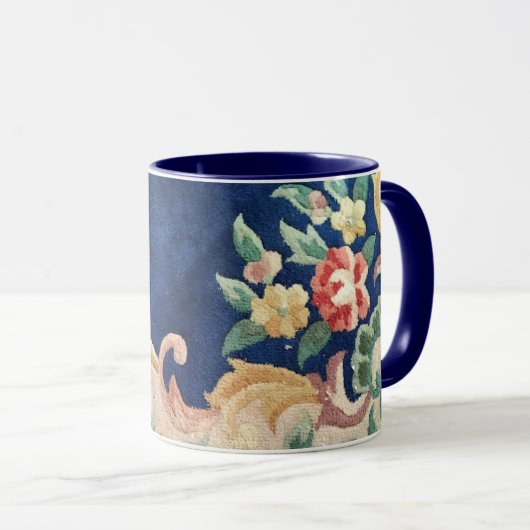 Marine-Blau-blühen chinesischer Wolldeckeentwurf Tasse (VorderseiteRechts)