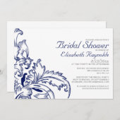 Marine-Blau blüht Brautparty-Einladungen Einladung (Vorne/Hinten)