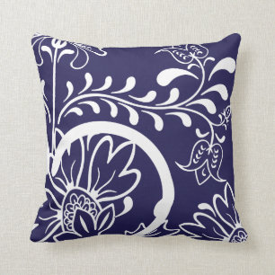 Marine-Blau des moderner Damast-Blumenmuster-  Kissen