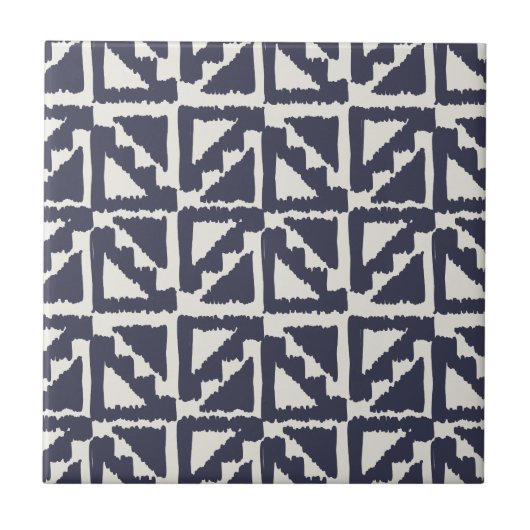 Marine-Blau-Elfenbein-Stammes- Druck Ikat Fliese (Vorderseite)