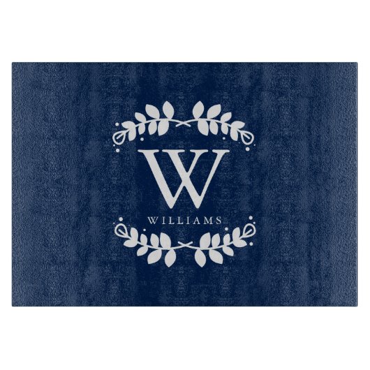Marine-Blau-Familien-Monogramm Schneidebrett (Vorderseite)