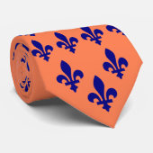 Marine-Blau Fleur-De-lys Motiv auf korallenrotem Krawatte (Gerollt)
