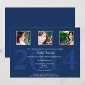 Marine-Blau-Foto-Abschluss-Mitteilung Einladung (Vorne/Hinten)
