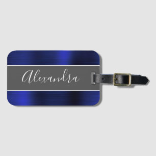 Marine-Blau-gebürsteter Metallmonogramm-Name Gepäckanhänger