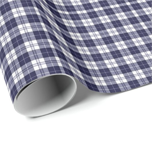 Marine-Blau-Gingham kariert Geschenkpapier (Rolleneckpunkt)