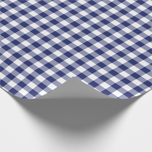 Marine-Blau-Gingham-Karo-Muster Geschenkpapier (Ecke)