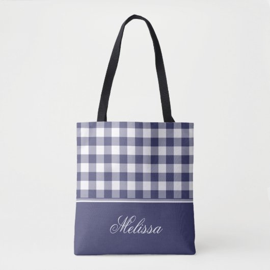 Marine-Blau-Gingham | personalisiert Tasche (Vorderseite)