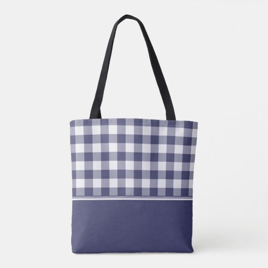 Marine-Blau-Gingham | personalisiert Tasche (Rückseite)