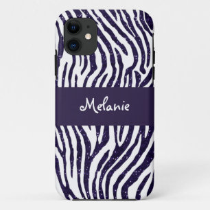 Marine-Blau-Glitzerzebra-Monogramm iPhone Fall Case-Mate iPhone Hülle