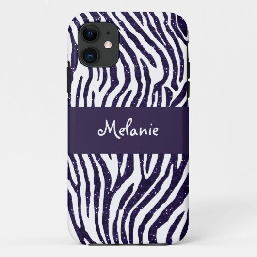 Marine-Blau-Glitzerzebra-Monogramm iPhone Fall Case-Mate iPhone Hülle (Rückseite)
