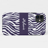 Marine-Blau-Glitzerzebra-Monogramm iPhone Fall Case-Mate iPhone Hülle (Rückseite (Horizontal))